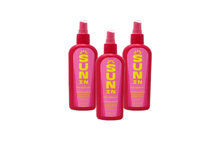 Sun In Tropical Breeze front packaging showing three 4.7 oz bottles for easy at-home highlights