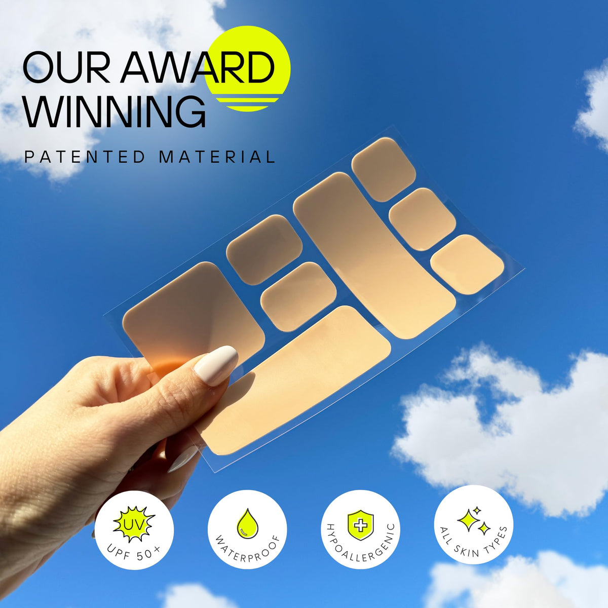 Sun Patch held in hand illustrating compact scale and portability