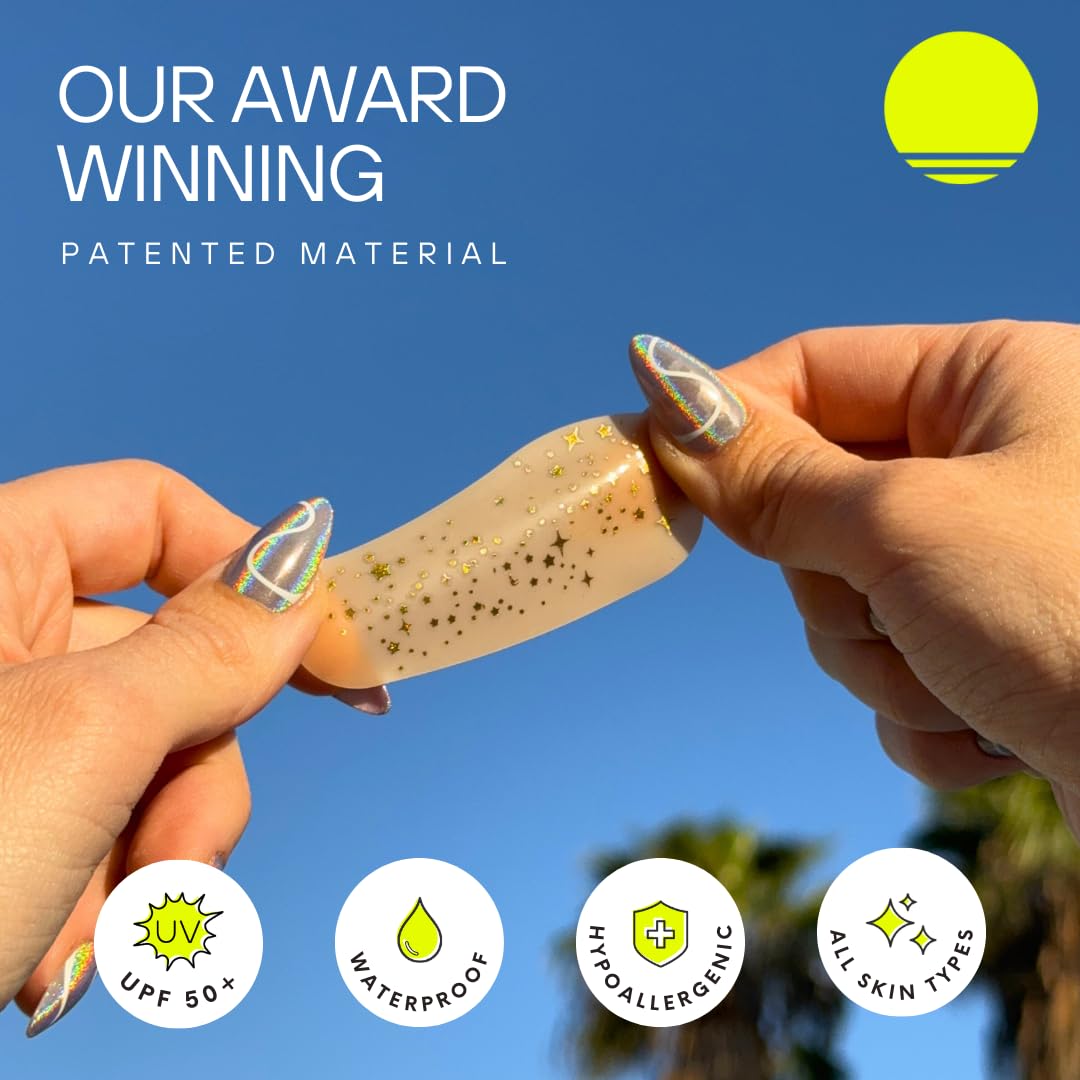Hand holding Sun Patch to show size and easy portability benefit