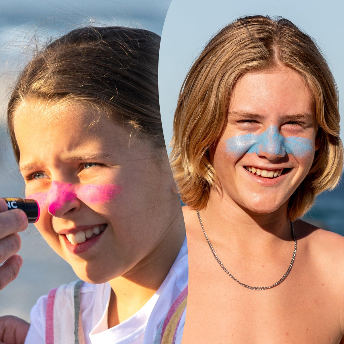 Sun Zapper applying zinc stick to nose for targeted high-exposure protection