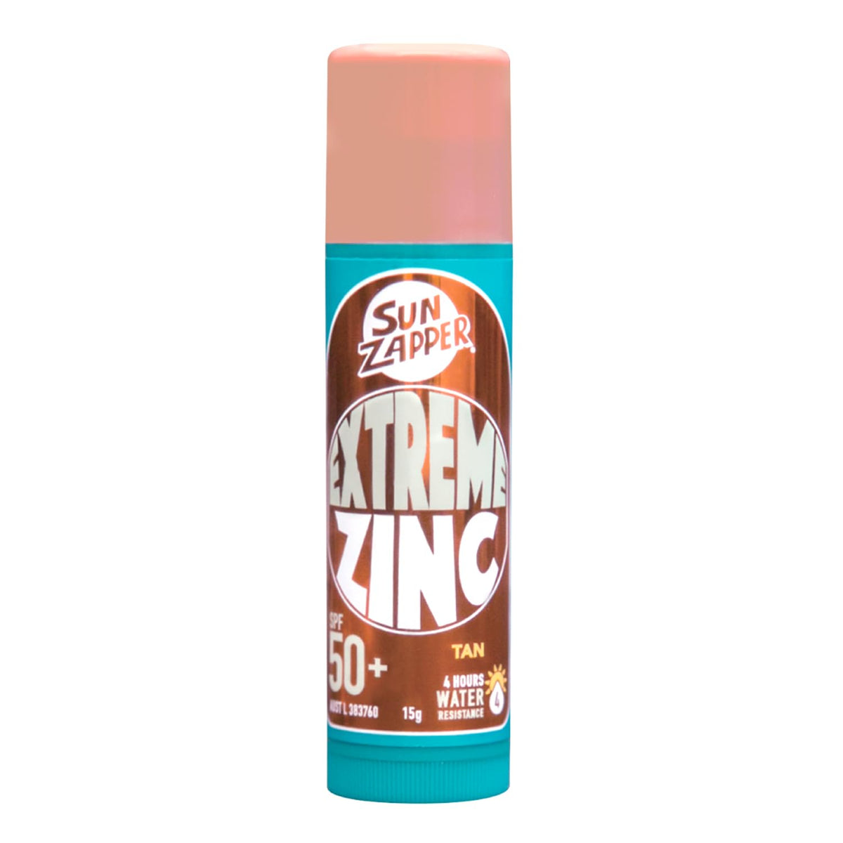 Sun Zapper stick front view showing tan zinc coverage benefit