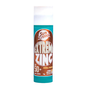 Sun Zapper front packaging showing bold zinc stick and SPF 50+ durability