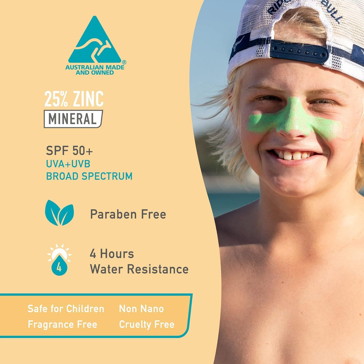 Sun Zapper in use with child applying stick to face for visible coverage and ease