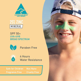 Sun Zapper in use with child applying stick to face for visible coverage and ease