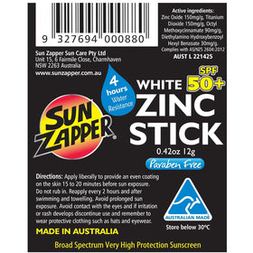 Sun Zapper label detail highlighting mineral ingredients and Australian made