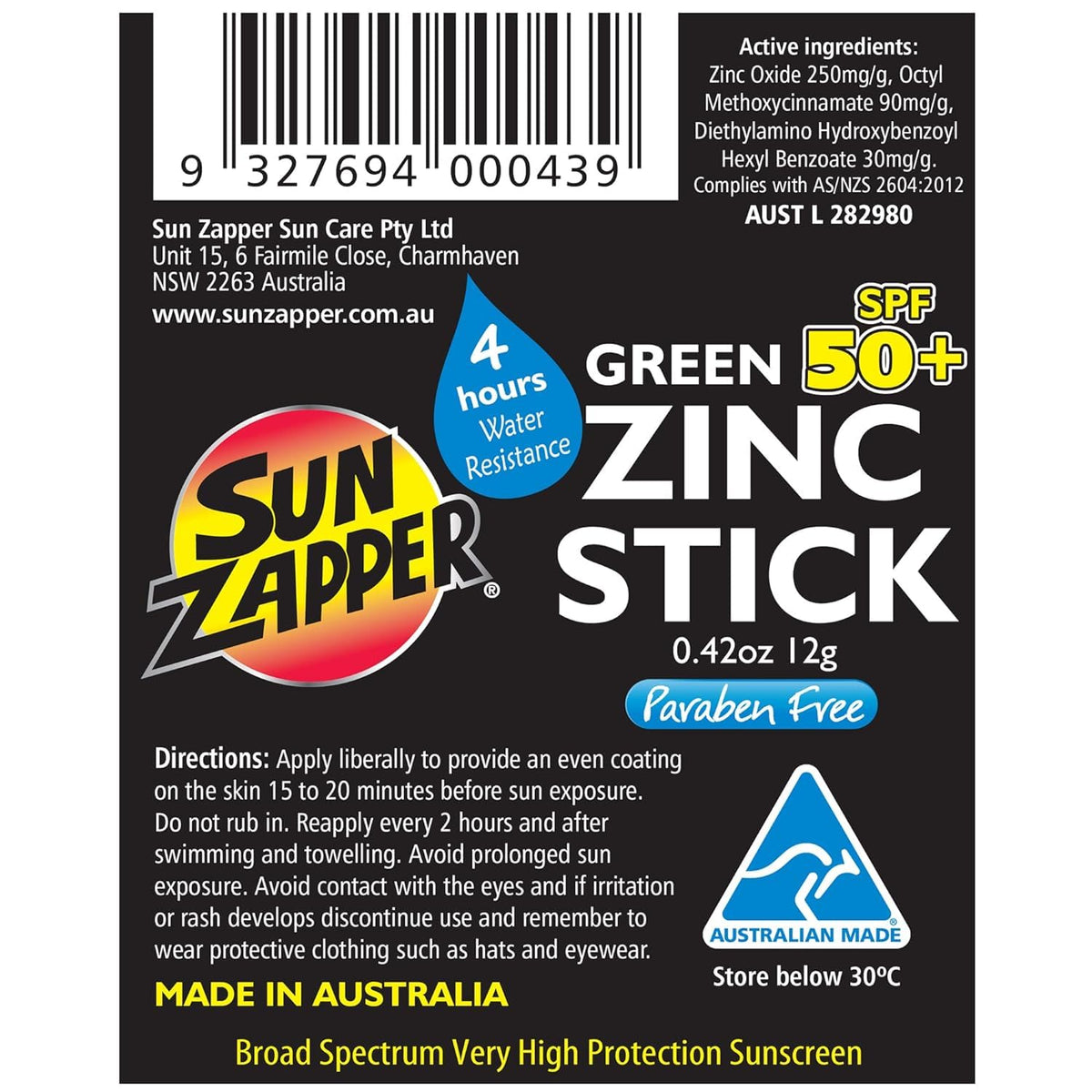 Sun Zapper open cap showing brand label and ingredient callouts for reassurance