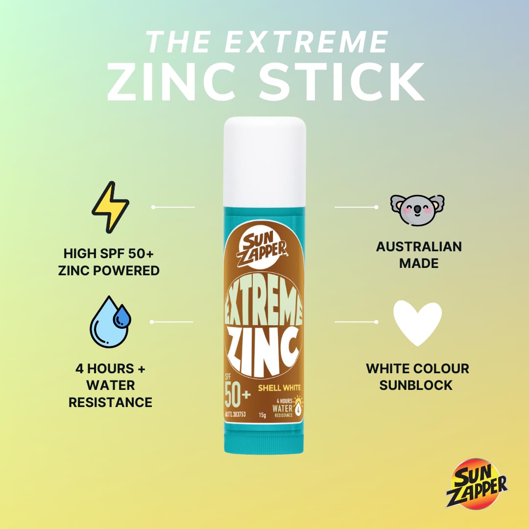 Sun Zapper stick extended to show solid white zinc for precise application