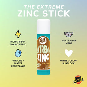 Sun Zapper stick extended to show solid white zinc for precise application