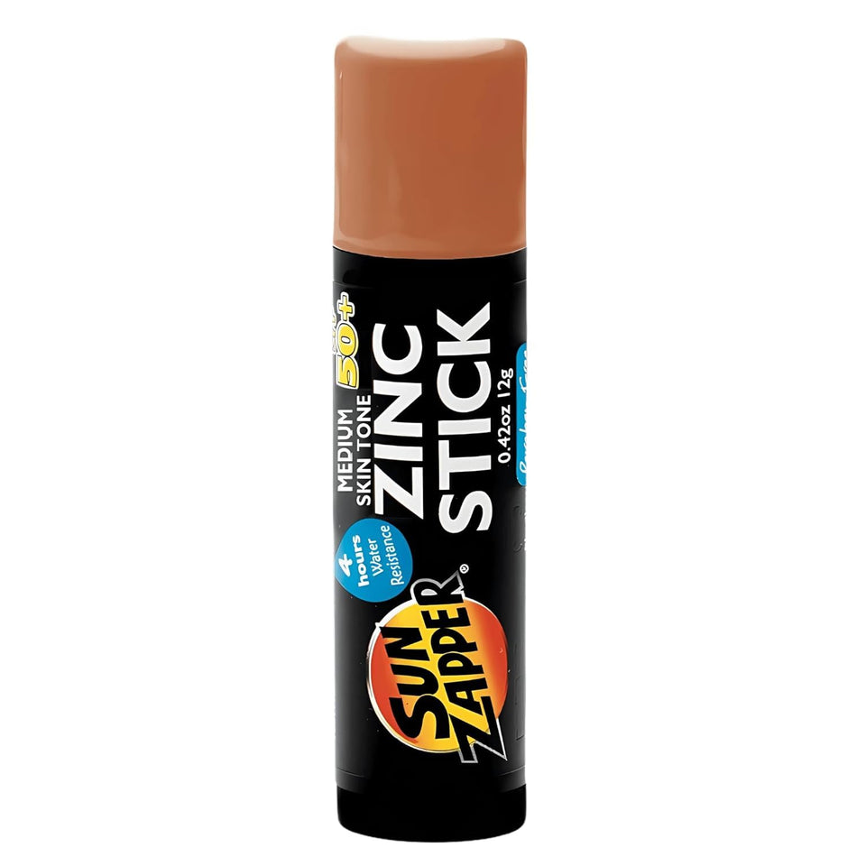 Sun Zapper front packaging showing compact travel stick and SPF label for convenience