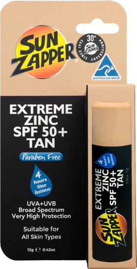 Sun Zapper stick front view showing label and SPF 50+ protection