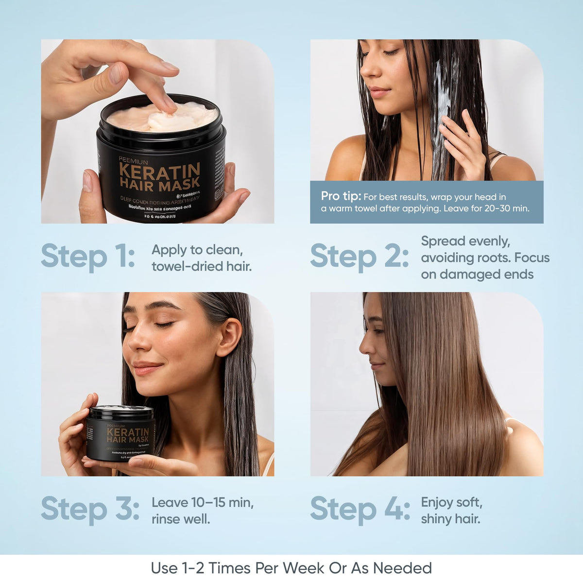 SUNATORIA hair being detangled and shiny after mask use showing improved manageability