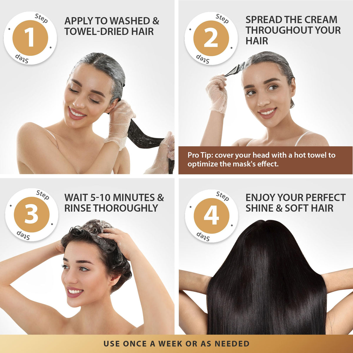 SUNATORIA hair mask in use in shower showing smooth application and coverage