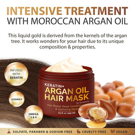 SUNATORIA argan oil and keratin ingredient visual highlighting nourishing benefits