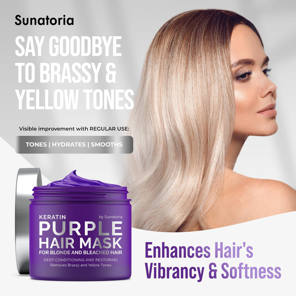 SUNATORIA creamy purple mask texture close-up, indicates rich conditioning