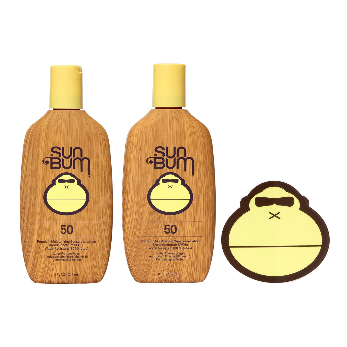 Sun Bum front packaging showing SPF 50 and two 8 oz bottles for reliable daily protection