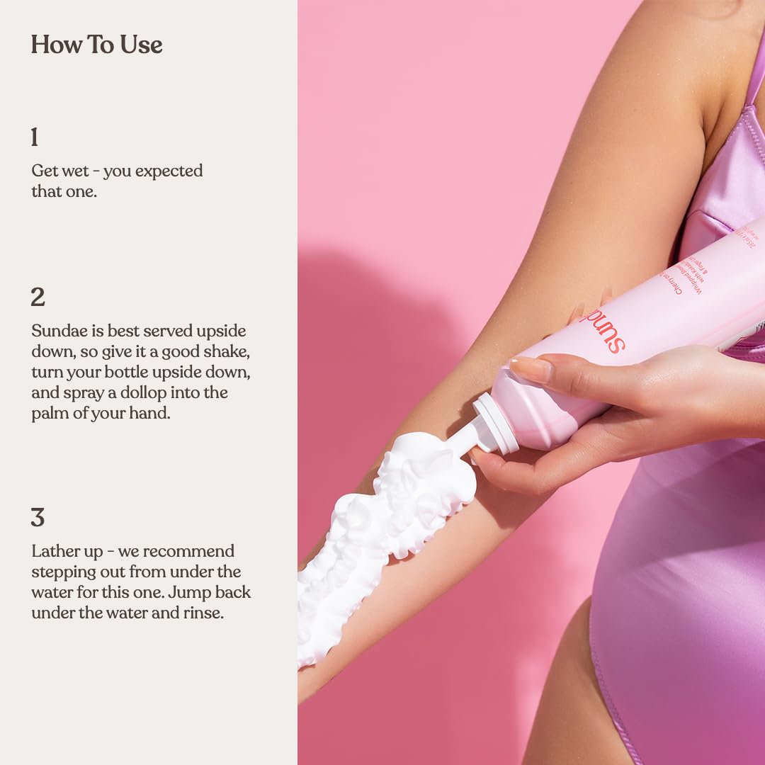 sundae in-shower use with foam on hand illustrating easy lather