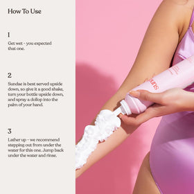 sundae in-shower use with foam on hand illustrating easy lather