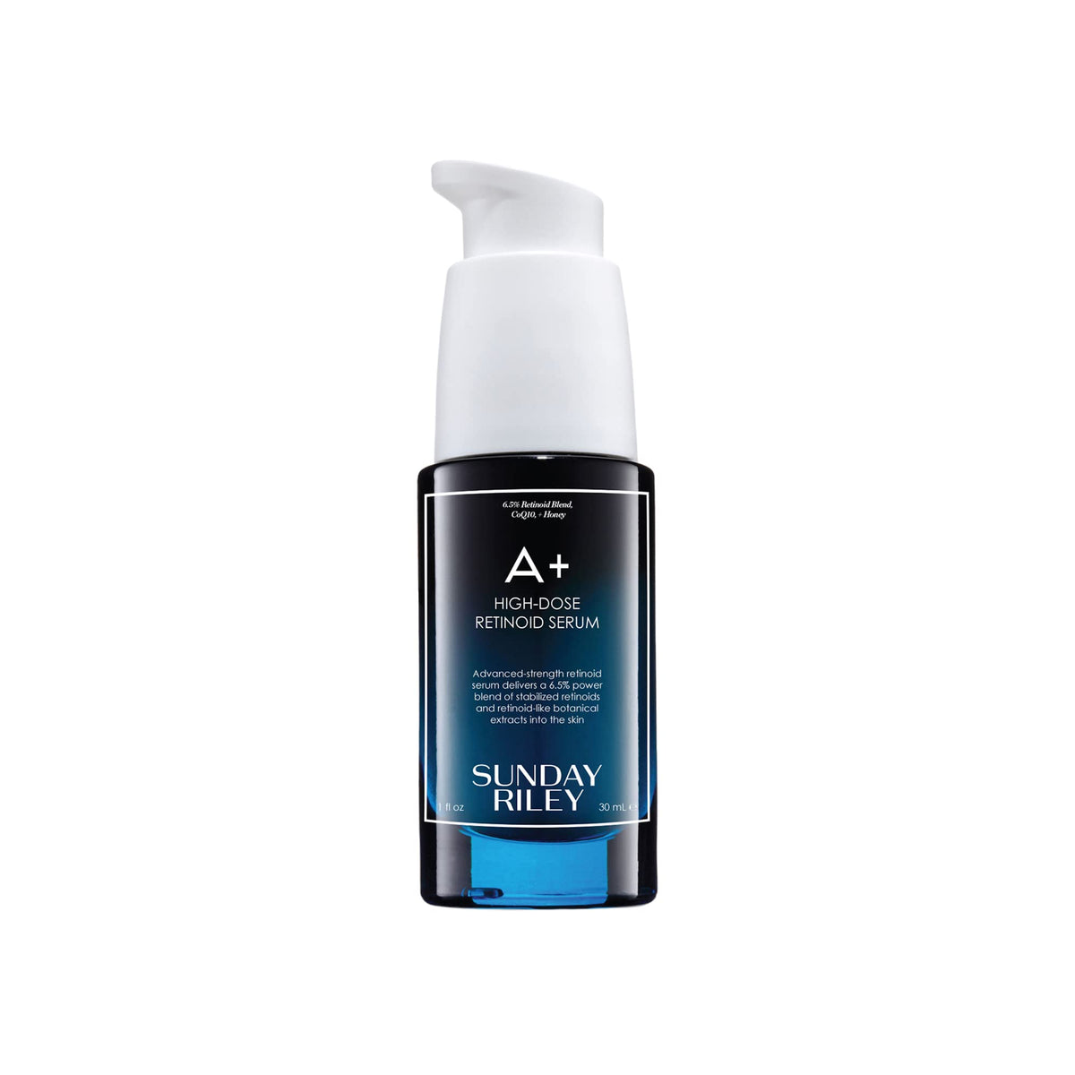 Sunday Riley front packaging showing bottle and label for clear identification and benefit