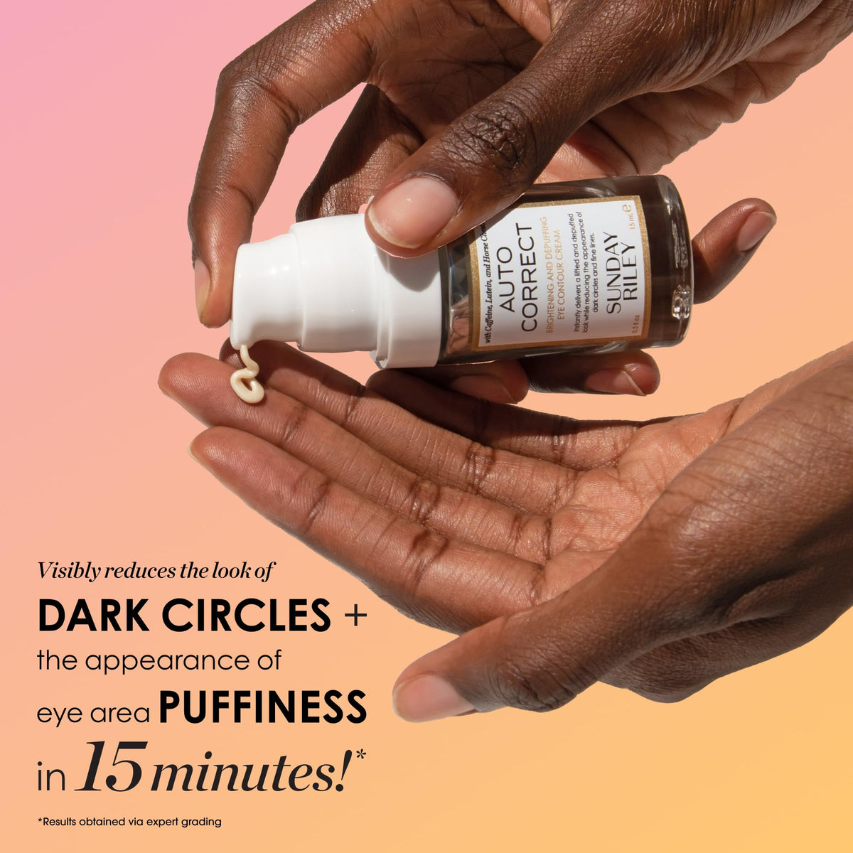 Sunday Riley product being dabbed on hand demonstrating quick absorption benefit