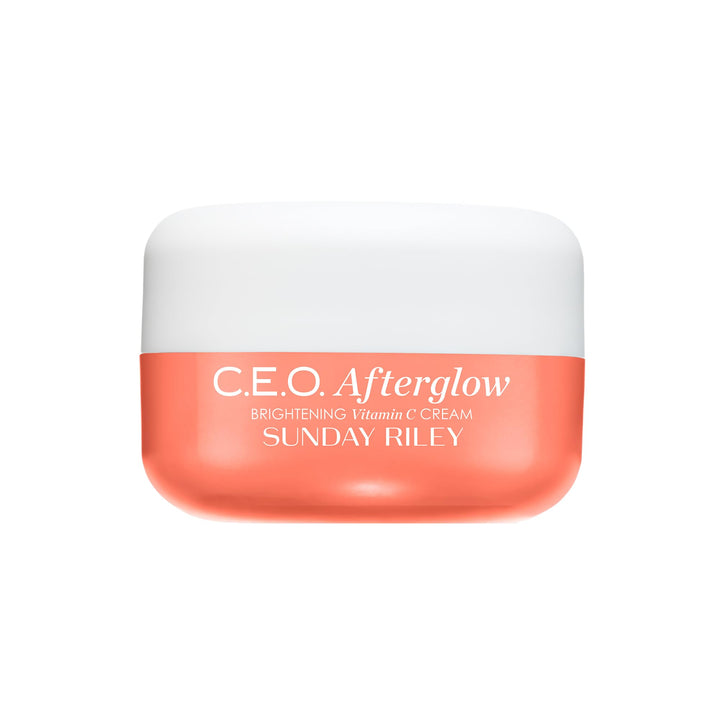 Sunday Riley C.E.O. Afterglow front jar showing sleek packaging and brand clarity