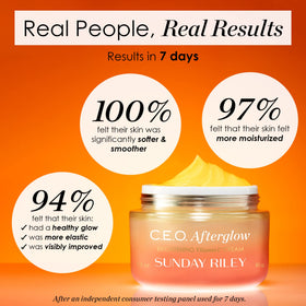 Sunday Riley ingredients label showing vitamin C and antioxidant benefits