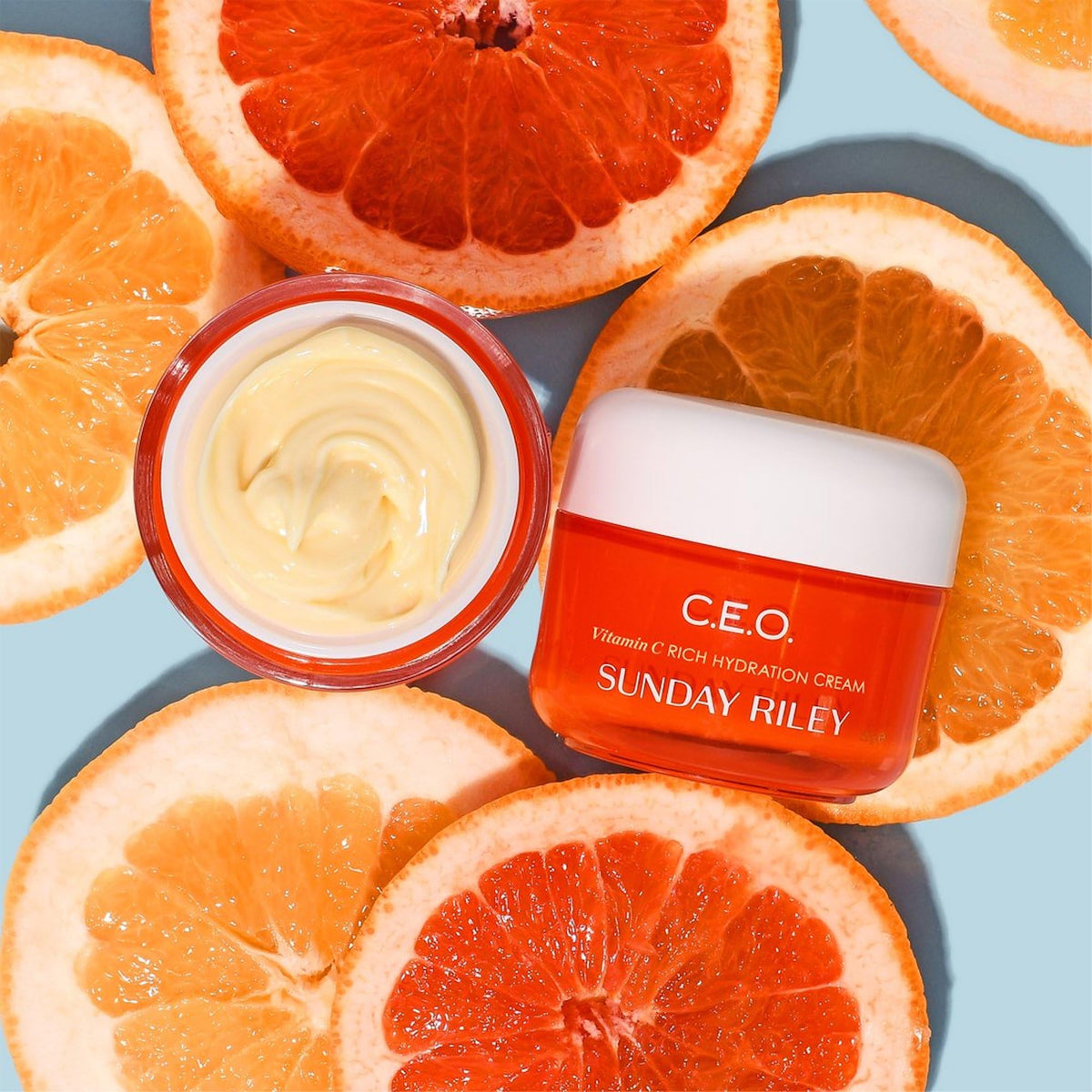 Sunday Riley cream texture close-up demonstrating smooth, hydrating formula