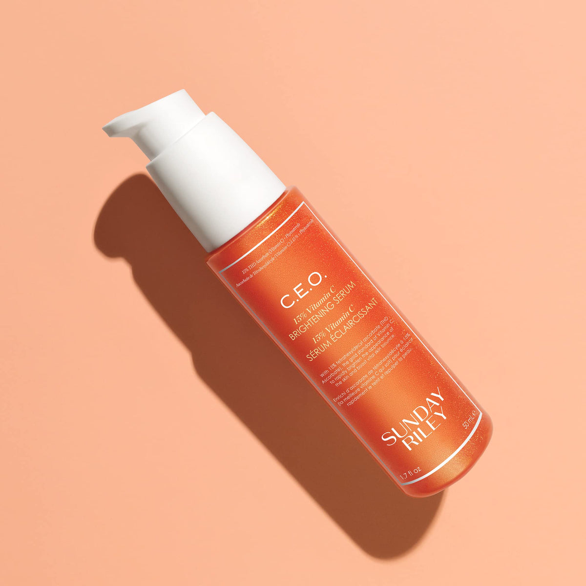 Sunday Riley label close-up showing active ingredients and clear product transparency
