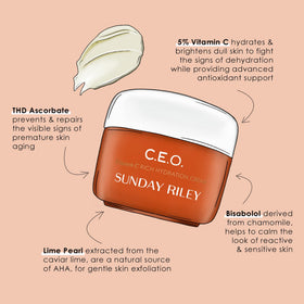 Sunday Riley cream on bathroom counter for daily skincare routine benefit