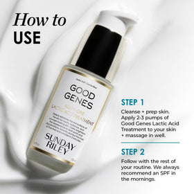 Sunday Riley Good Genes in lifestyle daylight setting showing brightening effect and glow benefit