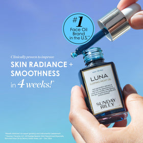 Sunday Riley luna blue oil texture close-up showing silky finish and hydrating formula benefit