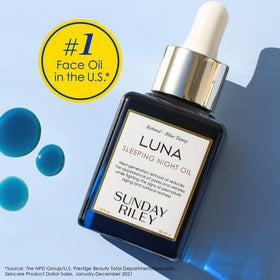 Sunday Riley Luna dropper dispensing night oil illustrating easy application and precise dosing