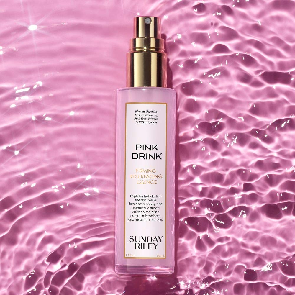Sunday Riley Pink Drink ingredient label highlighting peptides and prebiotics