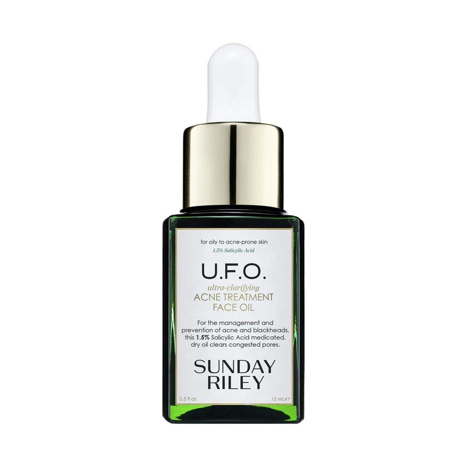Sunday Riley U.F.O. front packaging showing clear product and quick application benefit