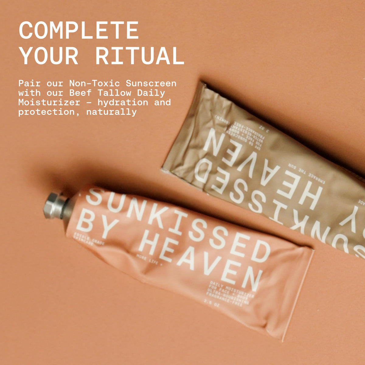 Sunkissed By Heaven ingredient display with jojoba and tallow highlighting clean, skin-friendly ingredients benefit