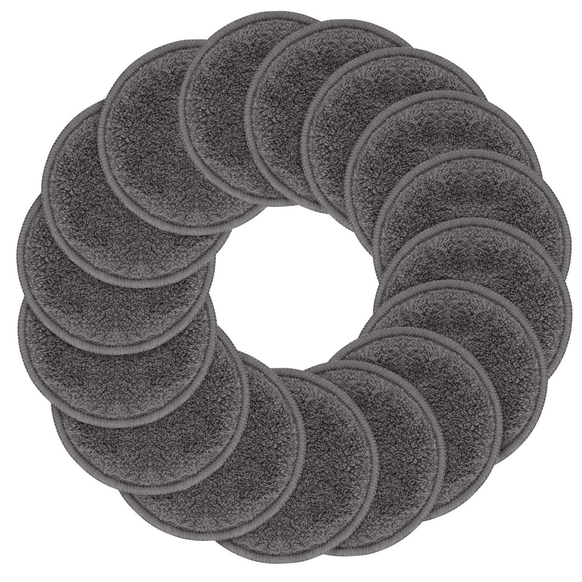 SUNLAND front view of 16-pack dark grey reusable pads showing compact set and travel bag benefit