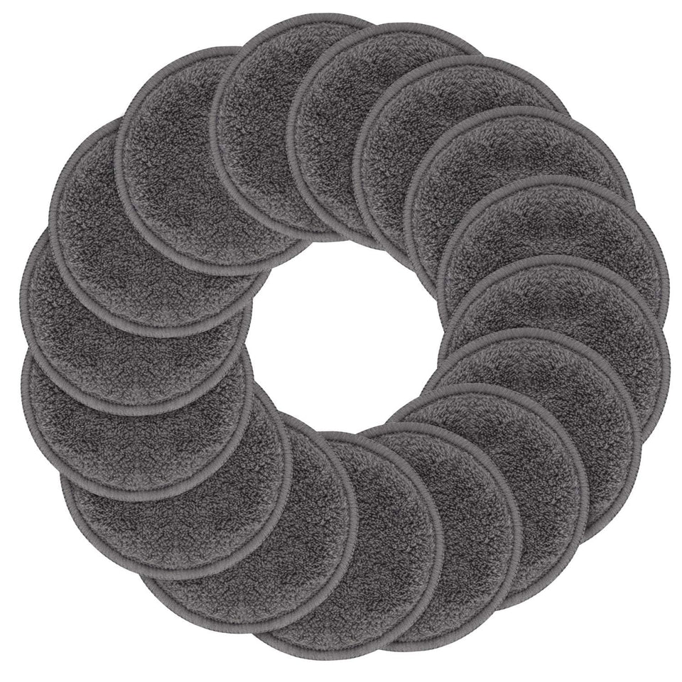 SUNLAND front view of 16-pack dark grey reusable pads showing compact set and travel bag benefit