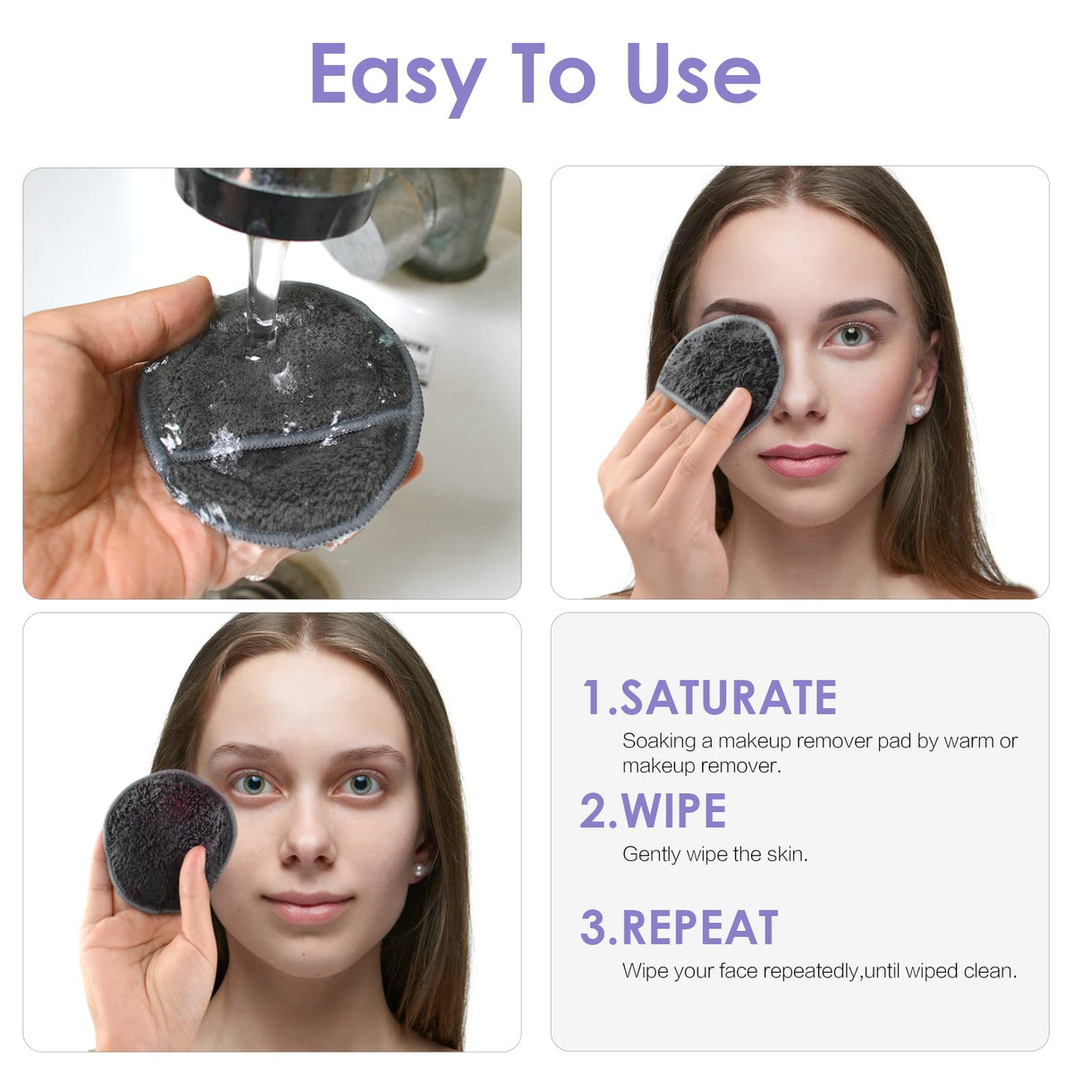 SUNLAND pad removing mascara and eyeshadow showing effective makeup removal