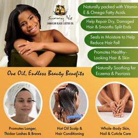 Sunny Isle pouring dark castor oil from 4oz bottle for controlled application