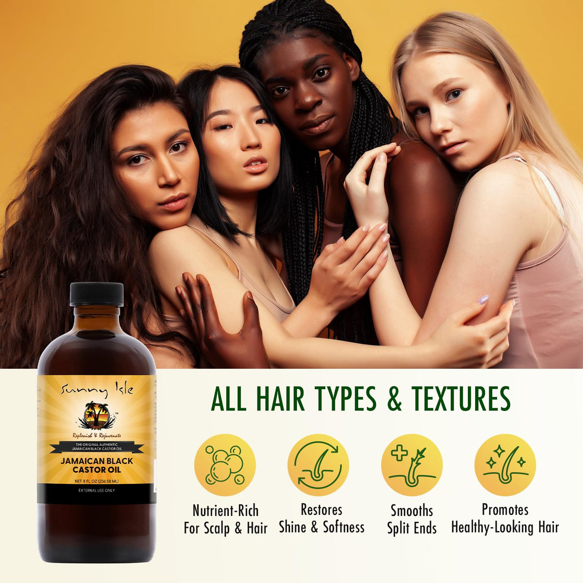 Sunny Isle application to hair strands illustrating scalp nourishment benefit