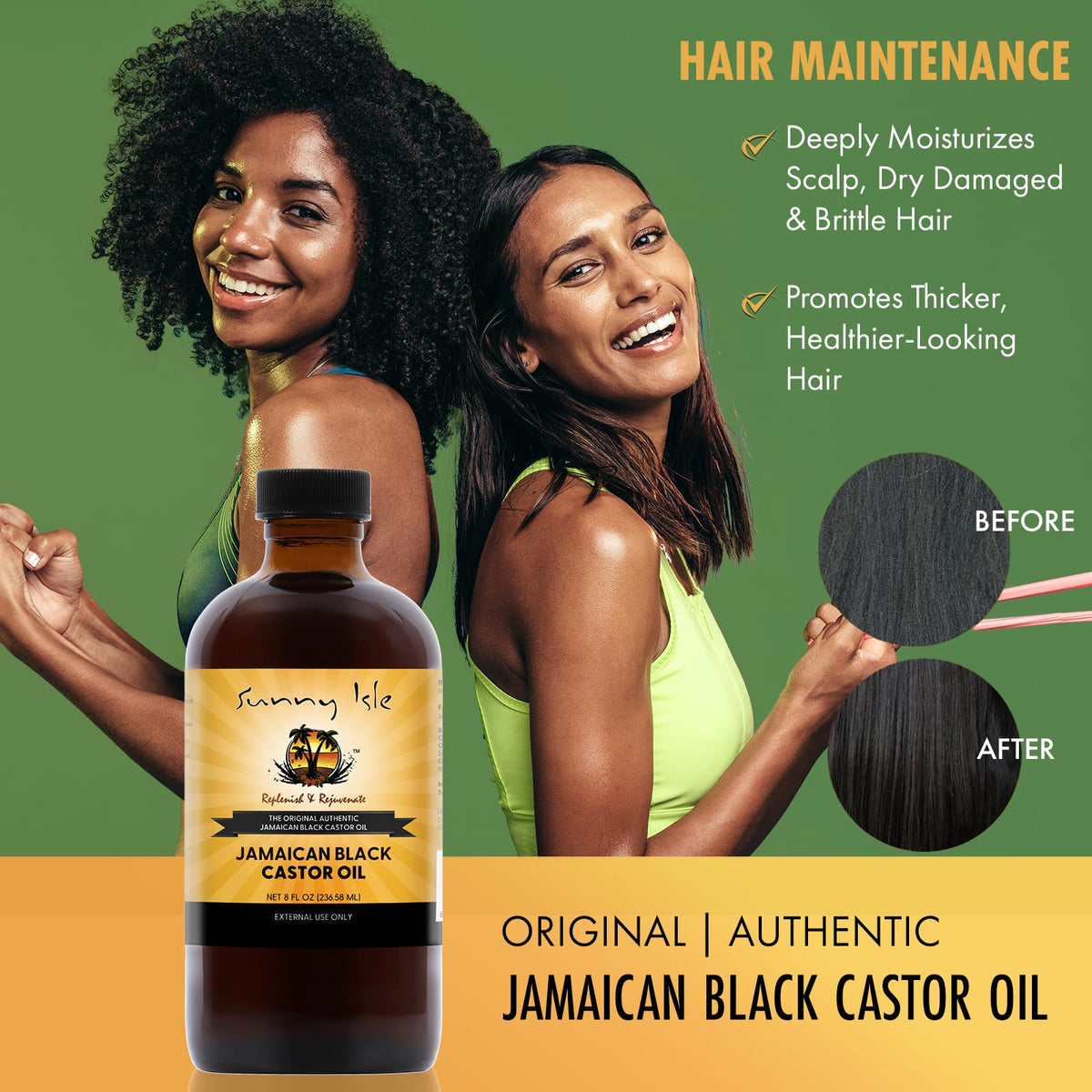 Sunny Isle castor oil texture in palm showing rich consistency for conditioning