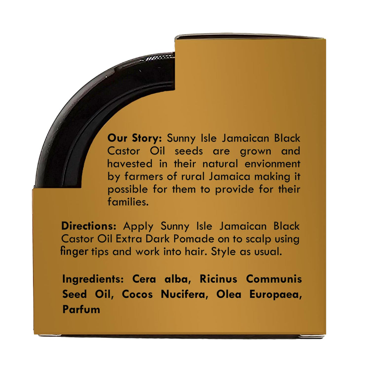 Sunny Isle label close-up showing ingredient claims and GMP assurance