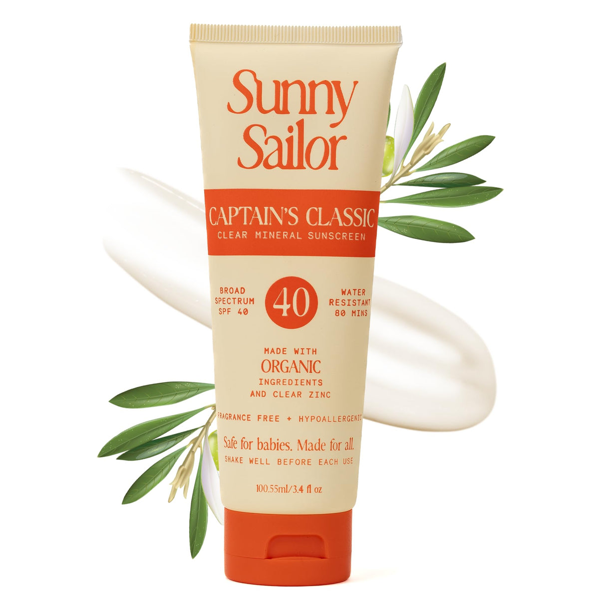 Sunny Sailor front packaging showing SPF 40 protection and family use benefit