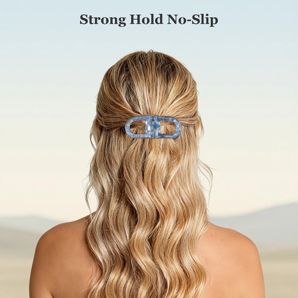 Sunolga clip securing a half-up hairstyle for a neat finished look