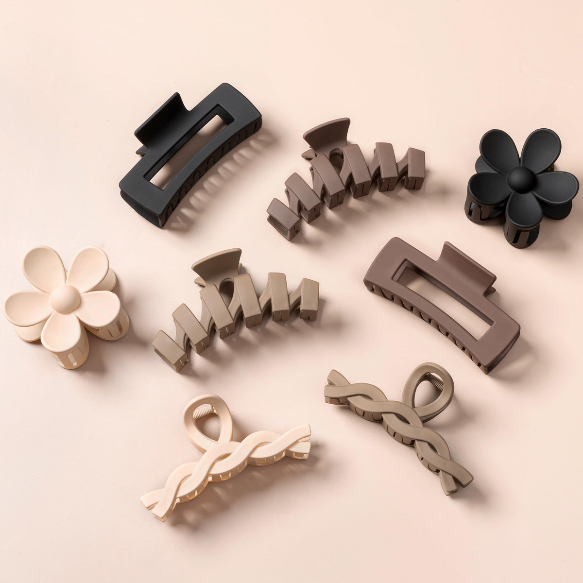 Sunolga front view of 8-piece clip set showing neutral colors and variety
