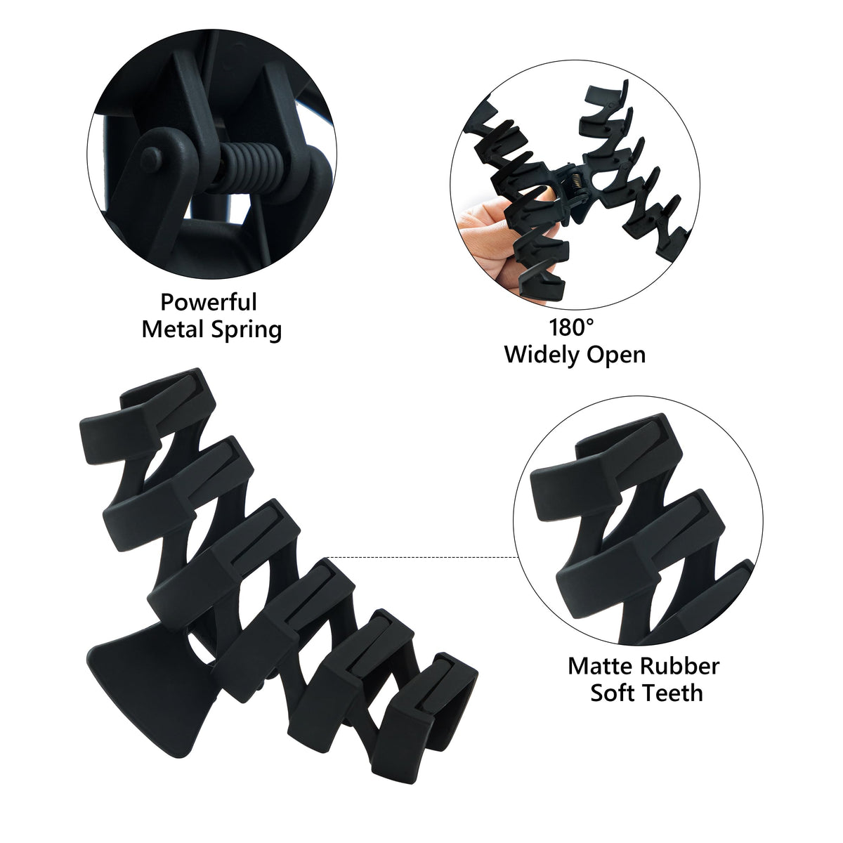 Sunolga large clip securing thick hair to demonstrate strong hold without slipping