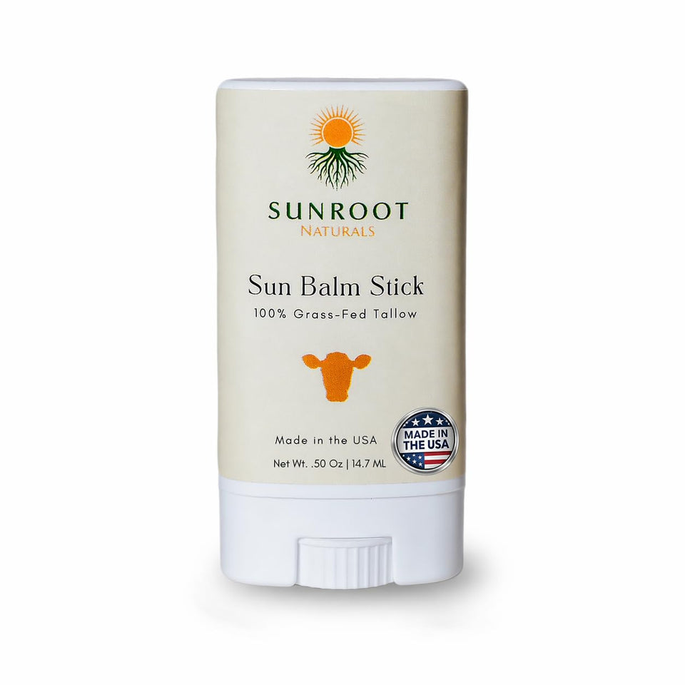 Sunroot Naturals front packaging stick showing compact travel benefit