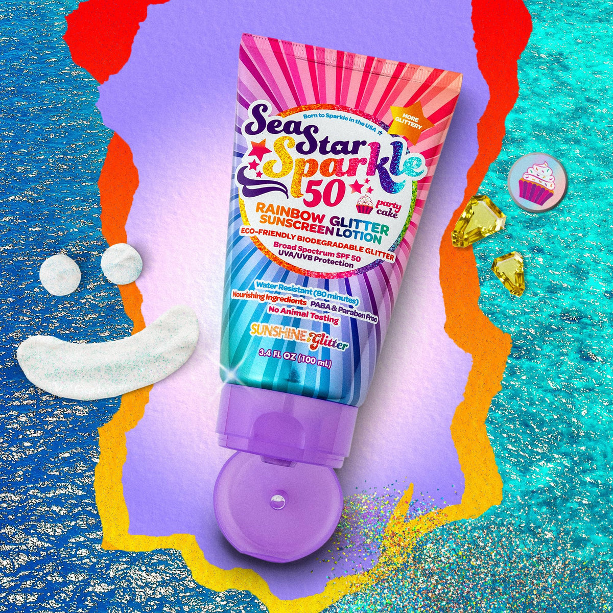 Sunshine & Glitter applied on kids' hands showing quick, fun application for families