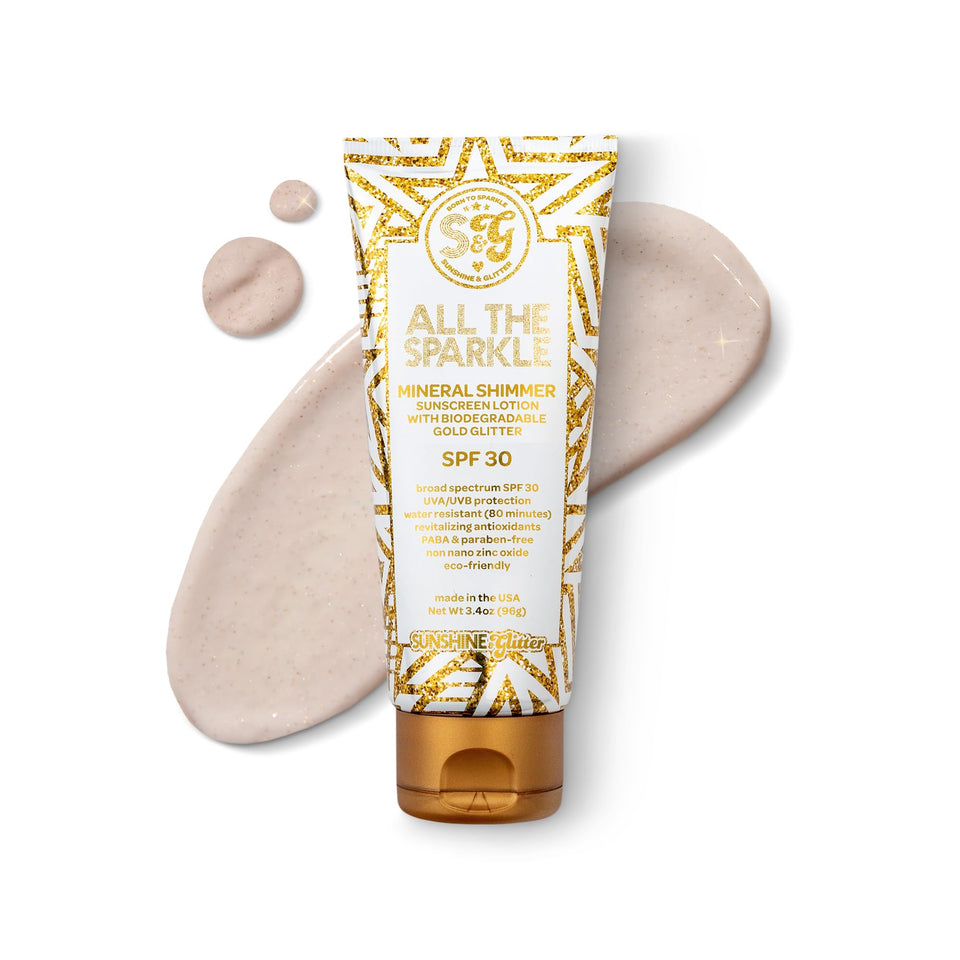 Sunshine & Glitter front packaging showing tube and glittery finish benefits