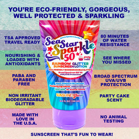 Sunshine & Glitter tube in a travel pouch showing TSA-friendly convenience