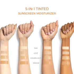 Suntegrity before and after face image showing medium tint evening complexion